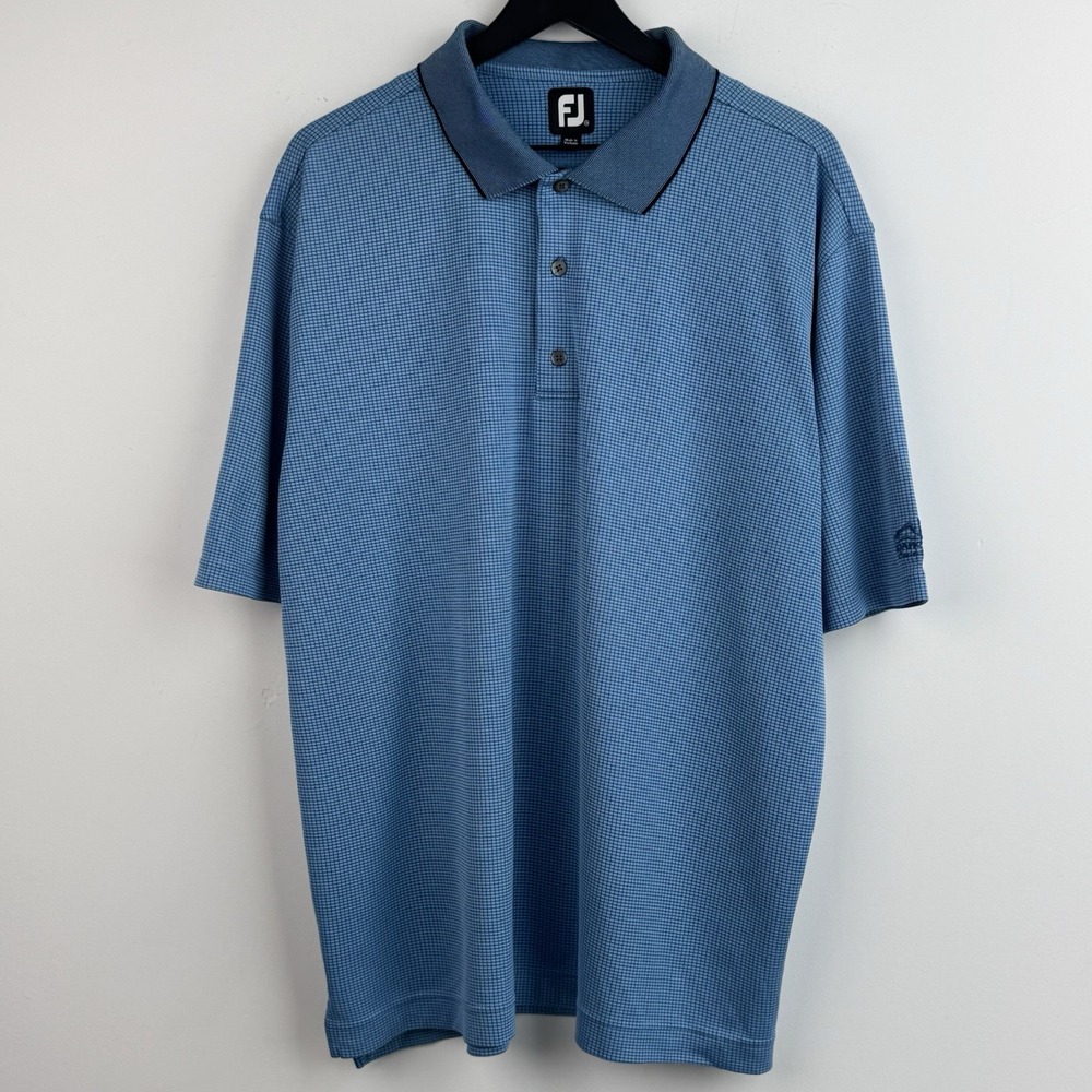 FootJoy Performance Shirt Mens XXL Blue Micro Check Golf Idaho Fall Country Club